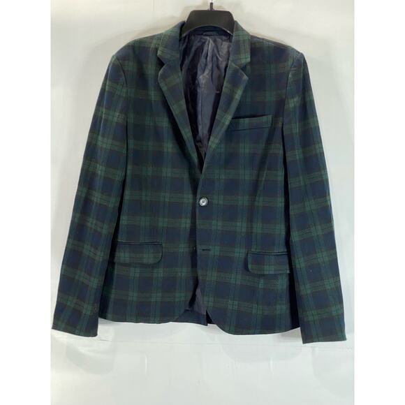 ZARA MAN Men's Green Plaid Two-Button Elbow-Patch Blazer SZ M - Picture 1 of 12